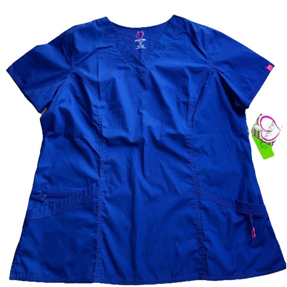 Peaches Uniforms Scrub Top Women's Size XL  Dark Blue V Neck New